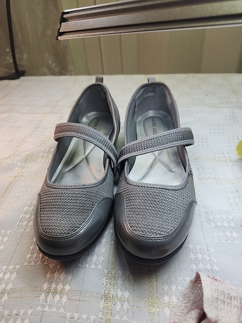 Laura Ashley Gray Mary Jane Knit Flats